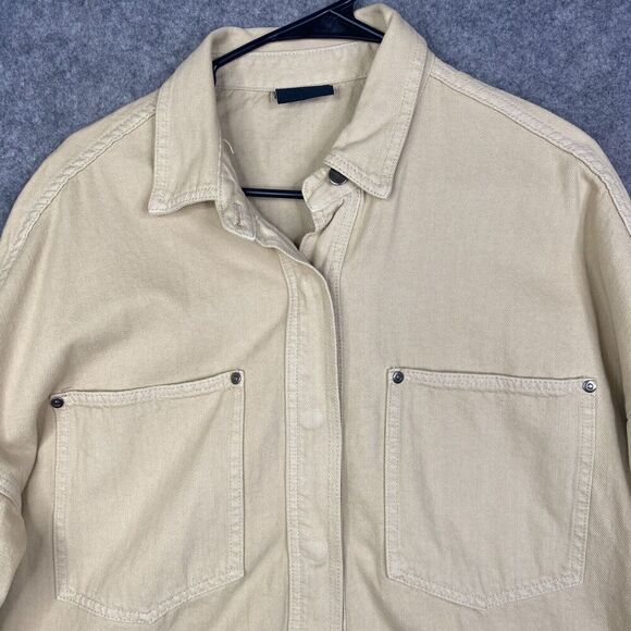 Miou Muse Snap Shirt Jacket Shacket S/M Oversize Cotton Workwear Beige - Picture 2 of 11